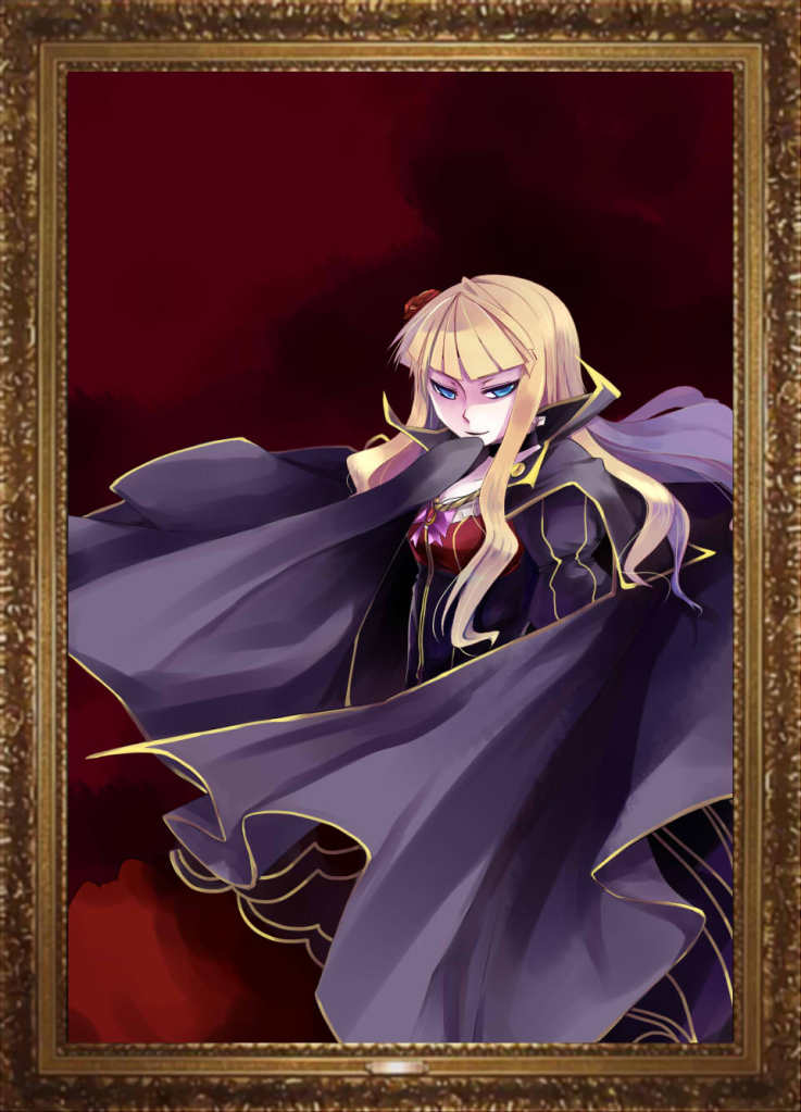 beatrice blonde_hair blue_eyes cape dress flower frame hair_ornament long_hair portrait rose solo umineko_no_naku_koro_ni