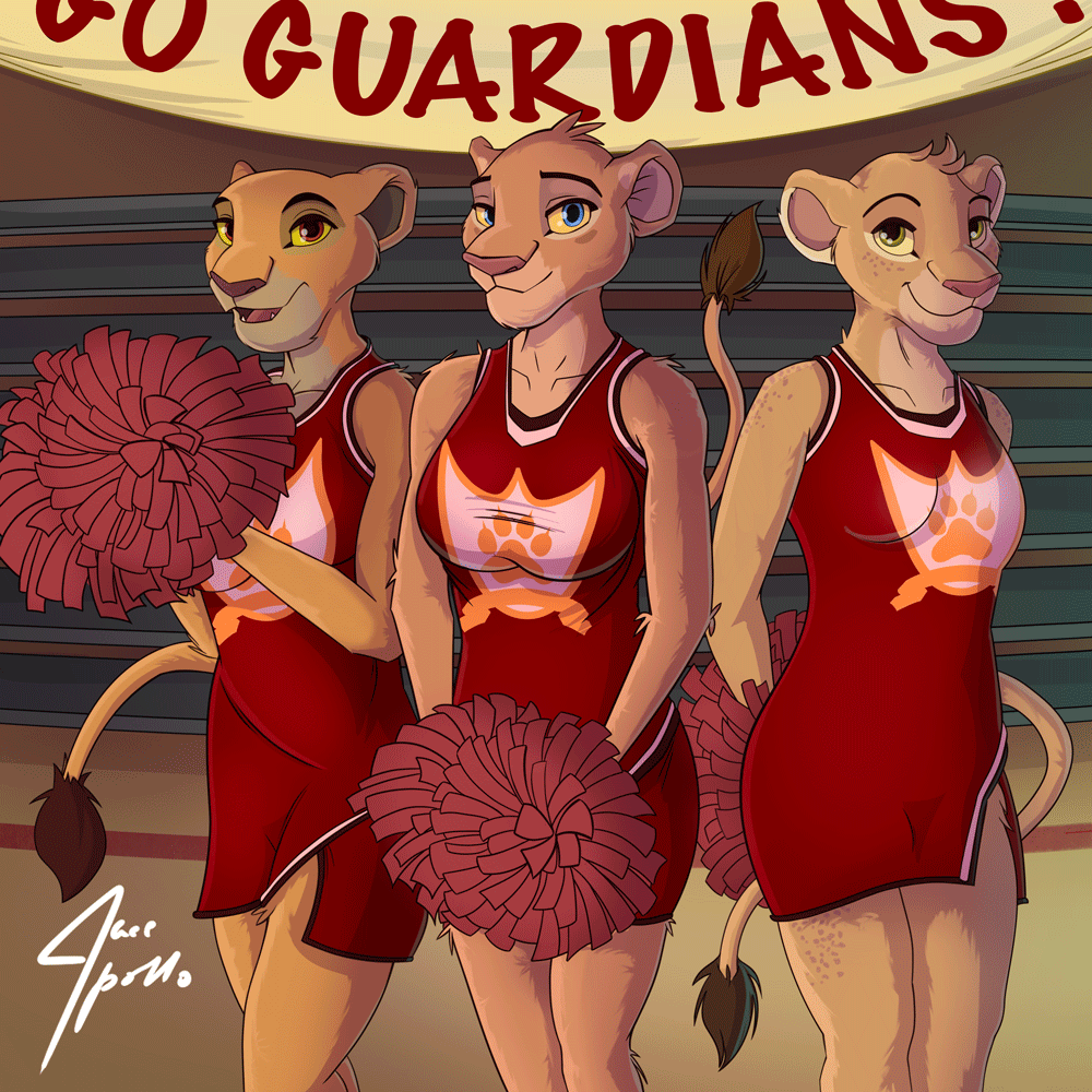 anthro cheerleader disney felid female female/female group gym jace_apollo kiara lion looking_at_viewer mammal pantherine pom_poms school the_lion_king tiifu trio zuri_(tlg)