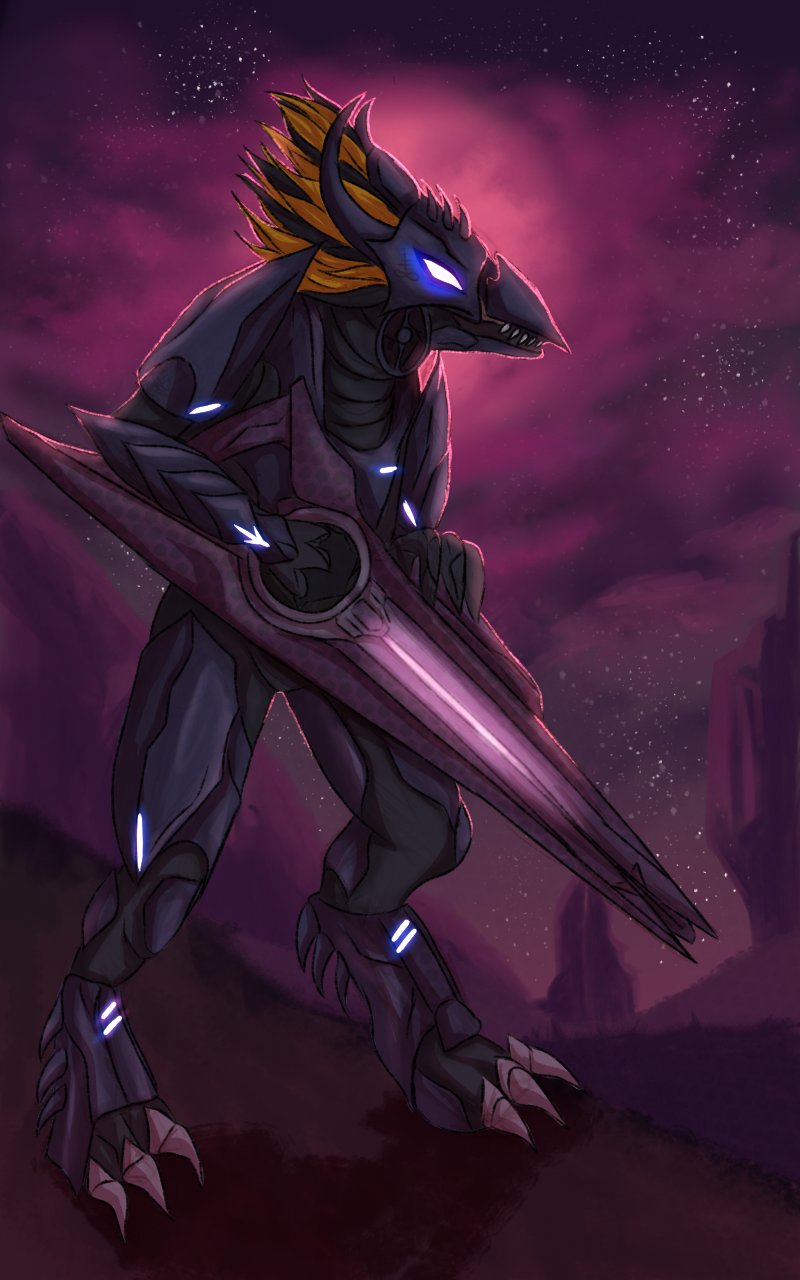 3_fingers 3_toes alien alien_humanoid ambiguous_gender anthro armor avian beam_rifle blue_eyes body_armor claws clothed clothing colored digitigrade fangs feather_hair feathered_crest feathers feet fingers fully_clothed glowing glowing_eyes gun halo_(series) head_crest headgear helmet hi_res holding_gun holding_object holding_weapon humanoid kig-yar microsoft night outside pseudo_hair ranged_weapon scalie shaded sky solo spaulder standing star starry_sky t'vaoan teeth toe_claws toes voidspawn01 weapon xbox_game_studios yellow_body yellow_feathers