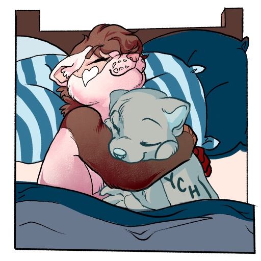 &lt;3 anthro bed brown_hair chestnut_arts cuddling domestic_ferret embrace furniture girly hair hug kylie_(kyliebobile) male mammal mustelid musteline pillow sleeping smile solo true_musteline weasel ych_(character)