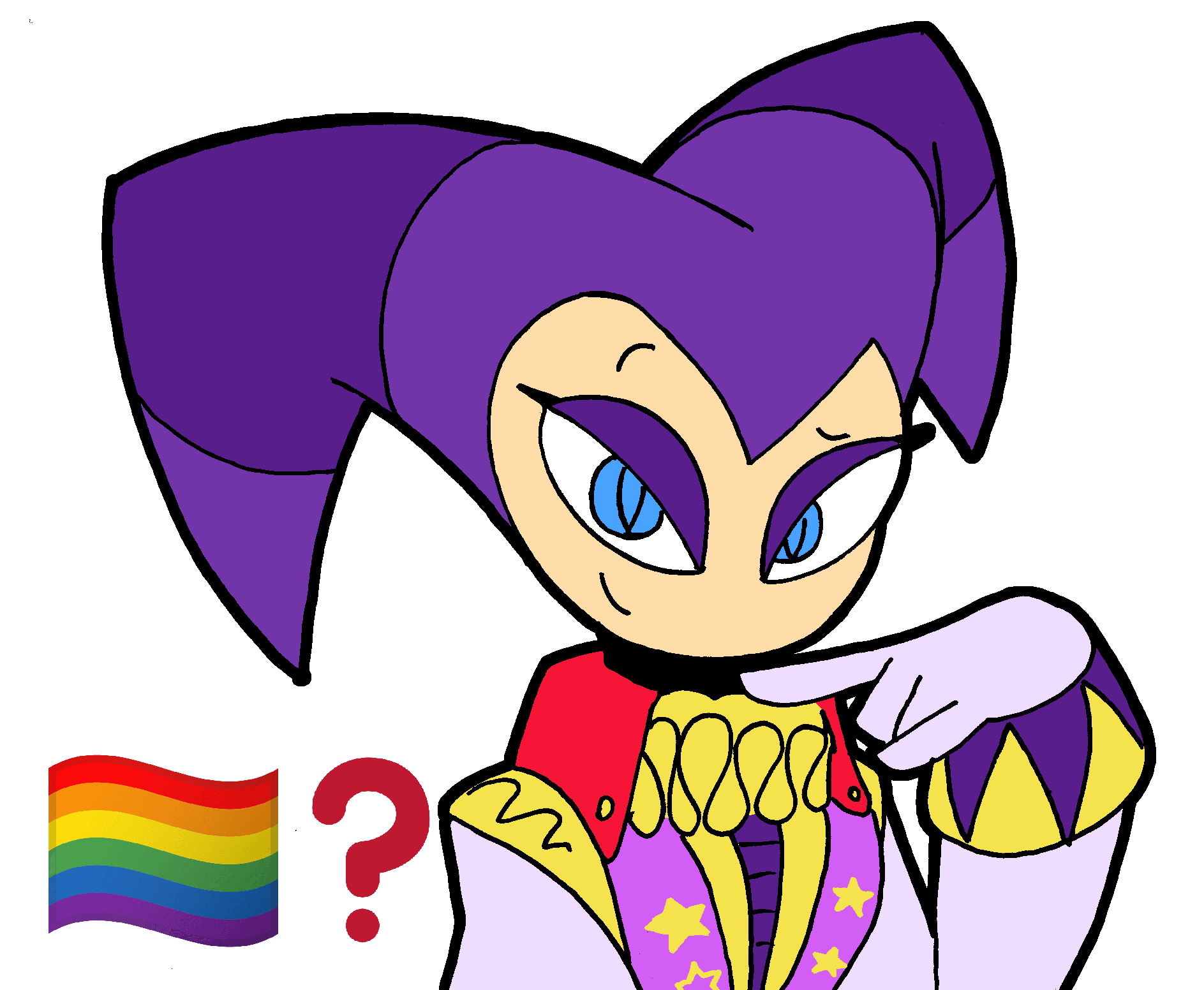 alpha_channel ambiguous_gender clothed clothing half-closed_eyes headgear headwear hi_res humanoid humor lgbt_pride looking_at_viewer makeup meme narrowed_eyes nightmaren nights nights_into_dreams pride_colors pupils question_mark rainbow_flag rainbow_pride_flag rainbow_symbol rexon02 simple_background slit_pupils solo transparent_background