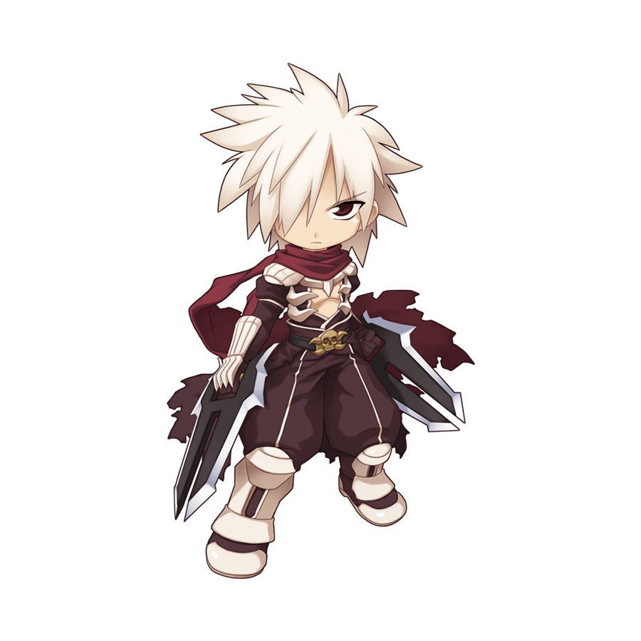 1boy armor armored_boots assassin_cross_(ragnarok_online) black_cape black_pants black_shirt boots cape chibi closed_mouth dagger dual_wielding frown full_body hair_between_eyes hair_over_one_eye holding holding_dagger holding_knife holding_weapon jamadhar knife long_bangs male_focus official_art pants pauldrons ragnarok_online red_eyes red_scarf scarf shirt short_hair shoulder_armor simple_background skull solo spiked_hair standing tachi-e torn_cape torn_clothes torn_scarf transparent_background v-shaped_eyebrows vambraces waist_cape weapon white_hair yuichirou