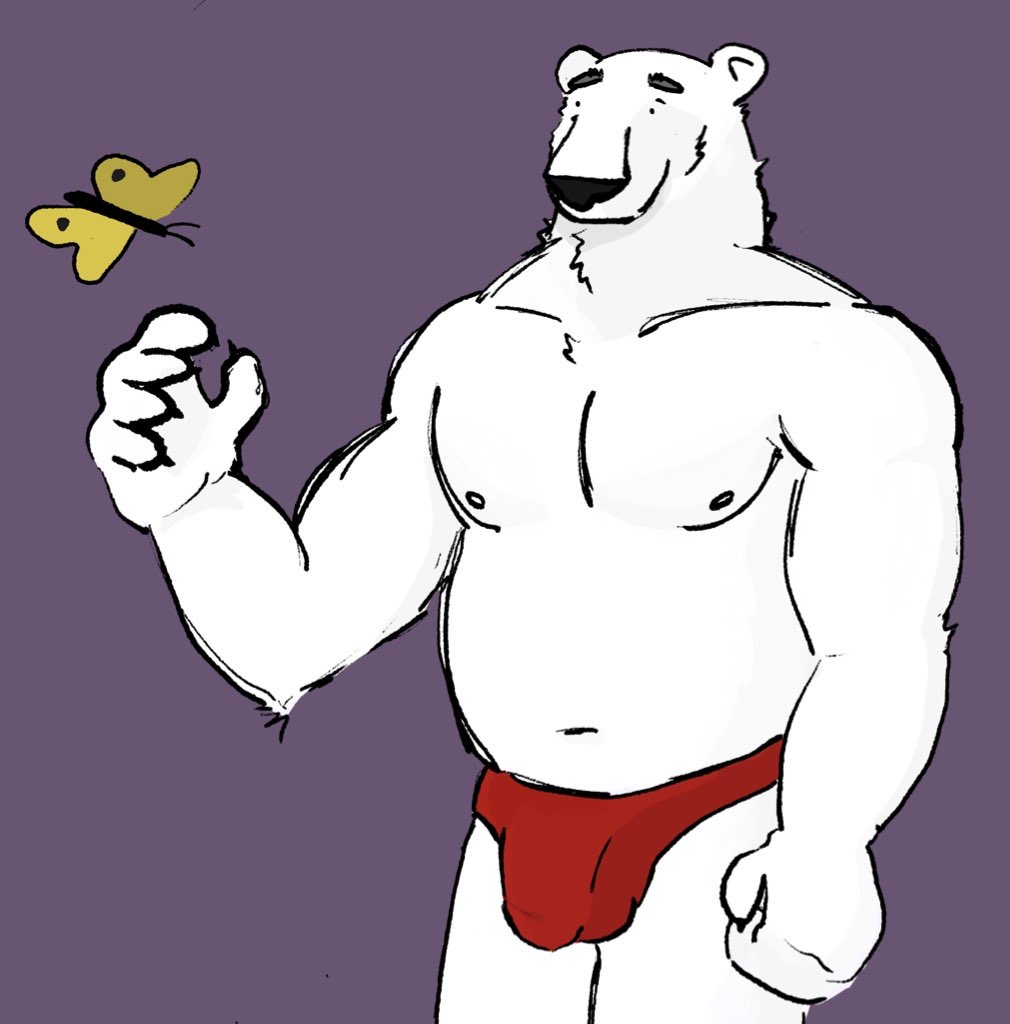 anthro bear bulge dickinoatmeal humanoid male mammal muscular muscular_male pecs polar_bear simple_background solo ursine