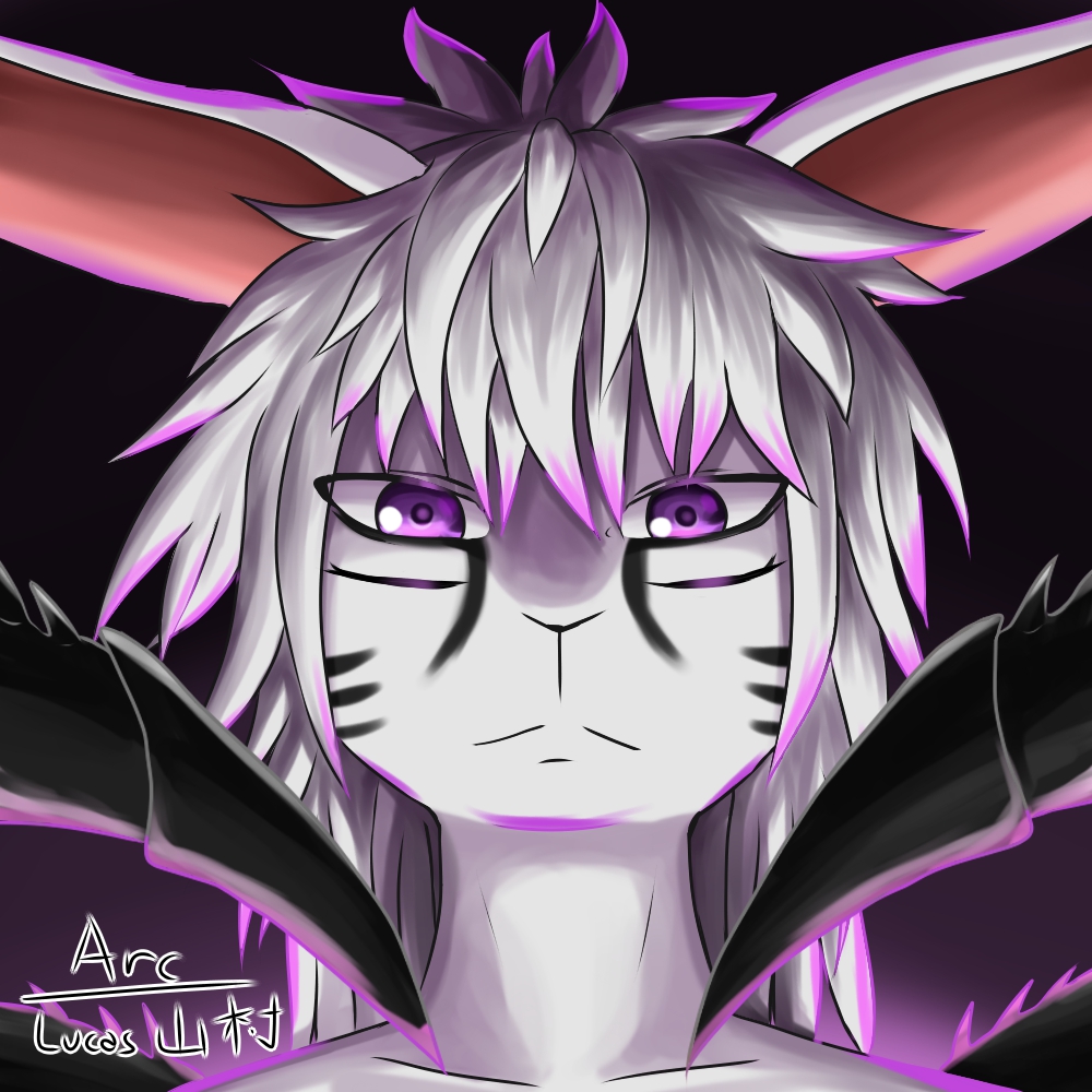 4_eyes anthro arachnid arc_rose arthropod bust_portrait digital_media_(artwork) eyes_closed hair icon lagomorph leporid looking_at_viewer male mammal multi_eye portrait purple_eyes rabbit simple_background spider white_body white_hair