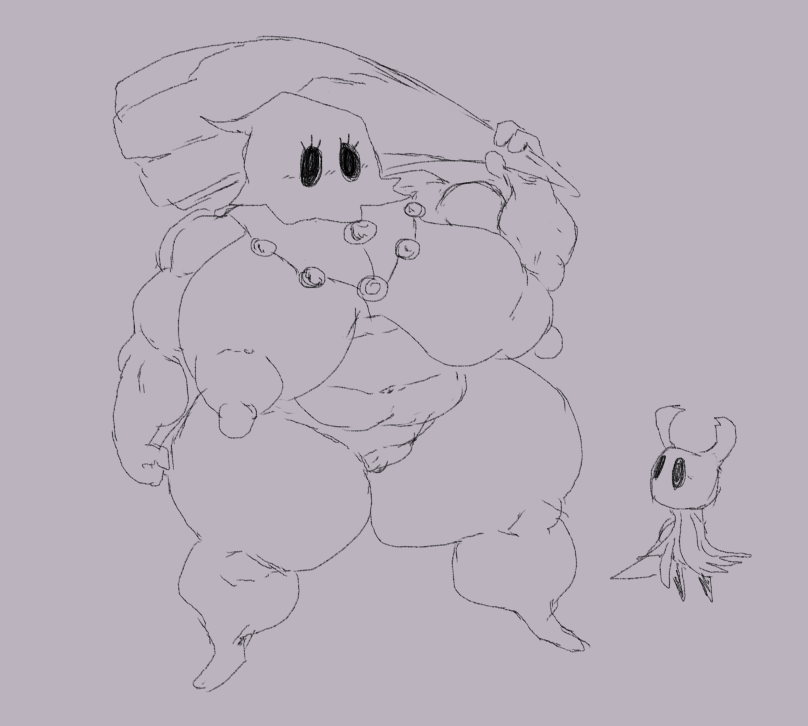 anthro areola arthropod big_breasts black_eyes breasts cloth_(hollow_knight) duo empty_eyes eyelashes female front_view genitals grey_background holding_object holding_weapon hollow_knight huge_breasts insect jewelry larger_female male mask muscular muscular_female navel necklace nipples nude olozva overweight overweight_female pussy simple_background size_difference smaller_male team_cherry the_knight_(hollow_knight) thick_thighs weapon wide_hips