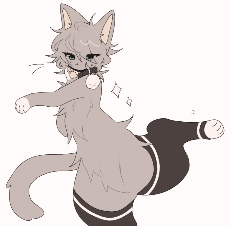 anthro bell bell_collar bodily_fluids clothing collar domestic_cat felid feline felis female hair jam(joycawn) joycawn legwear looking_at_viewer mammal messy_fur messy_hair pose raised_leg simple_background sparkles stockings sweat whiskers