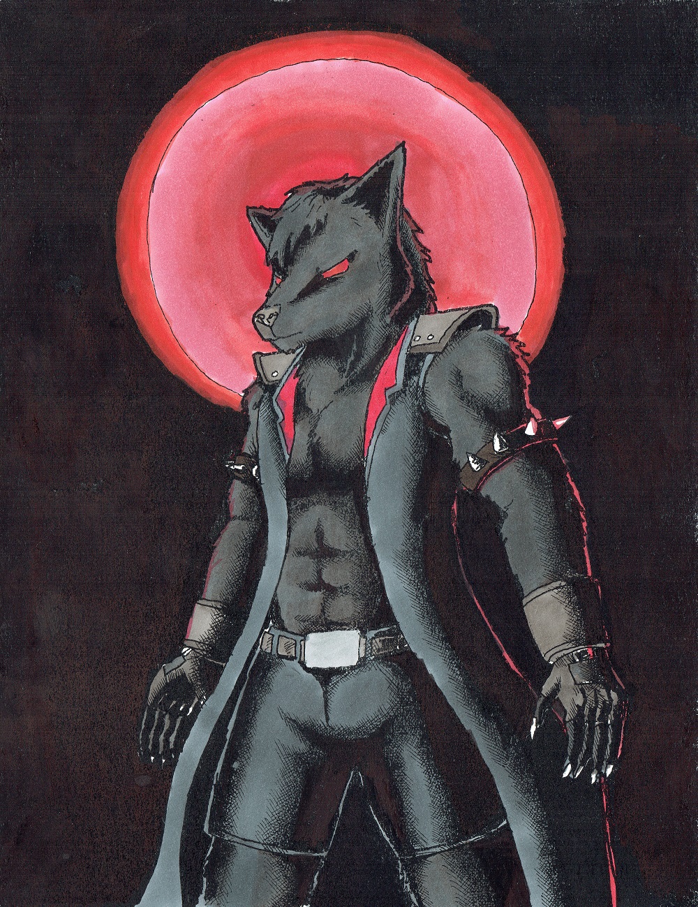 anthro canid canine canis fullcolor glowingeyes gothicfashion hi_res male mammal nyghtmar3 solo traditionalart wolf