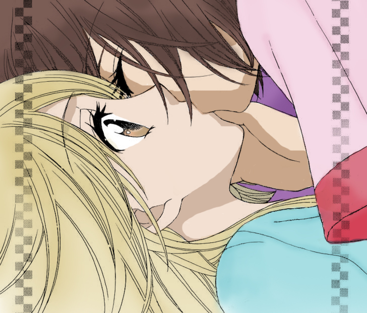 2girls girl_friends_(manga) hand_on_another's_face hand_on_face kiss kissing kumakura_mariko long_hair multiple_girls oohashi_akiko surprise surprised yuri