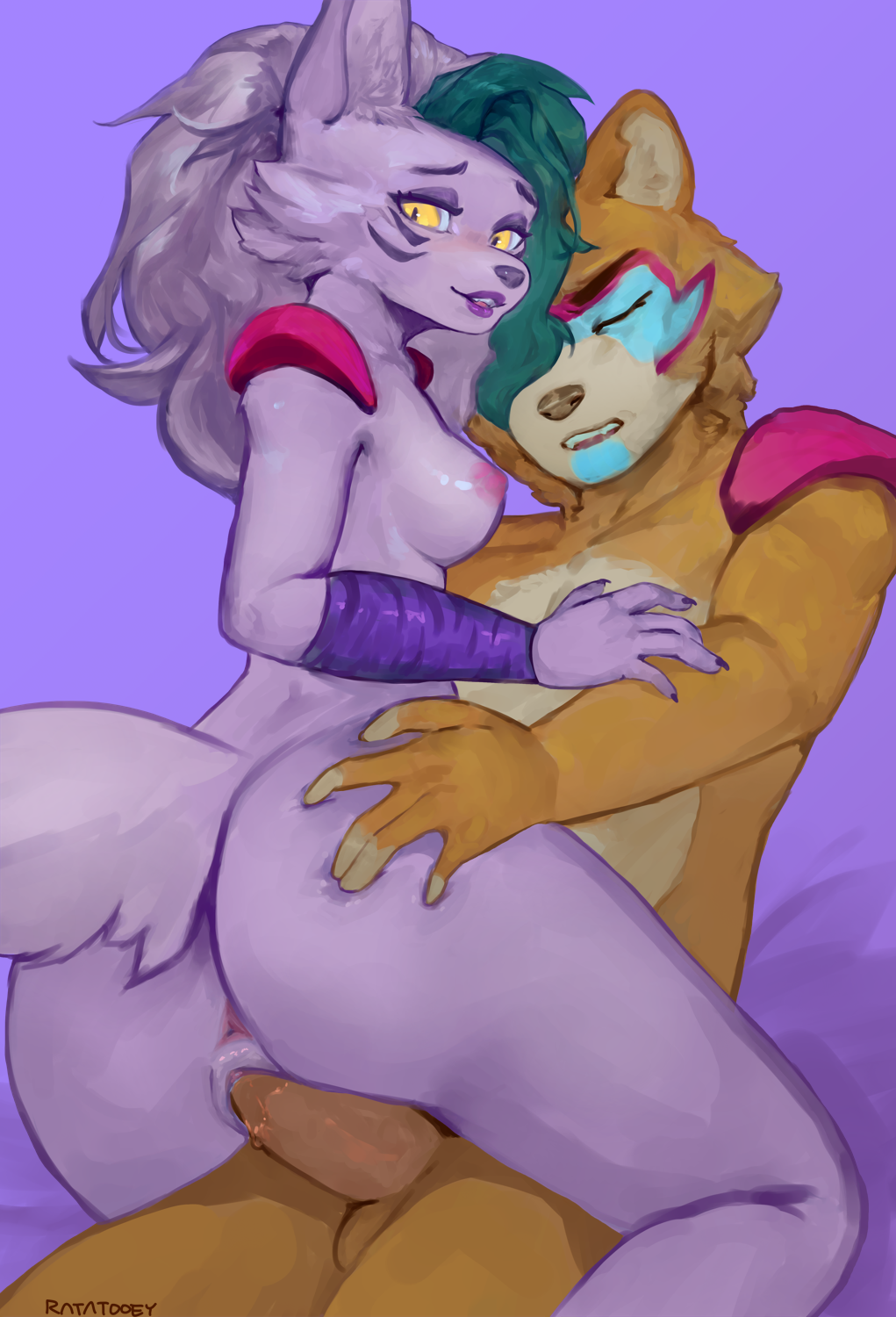 2023 5_fingers anthro anthro_on_anthro anus bear canid canine canis digital_media_(artwork) digital_painting_(artwork) duo female female_penetrated fingers five_nights_at_freddy's five_nights_at_freddy's:_security_breach genitals glamrock_freddy_(fnaf) hi_res humanoid_genitalia humanoid_penis humanoid_pussy male male/female male_penetrating male_penetrating_female mammal penetration penis pussy ratatooey roxanne_wolf_(fnaf) scottgames sex shaded signature simple_background vaginal vaginal_penetration wolf