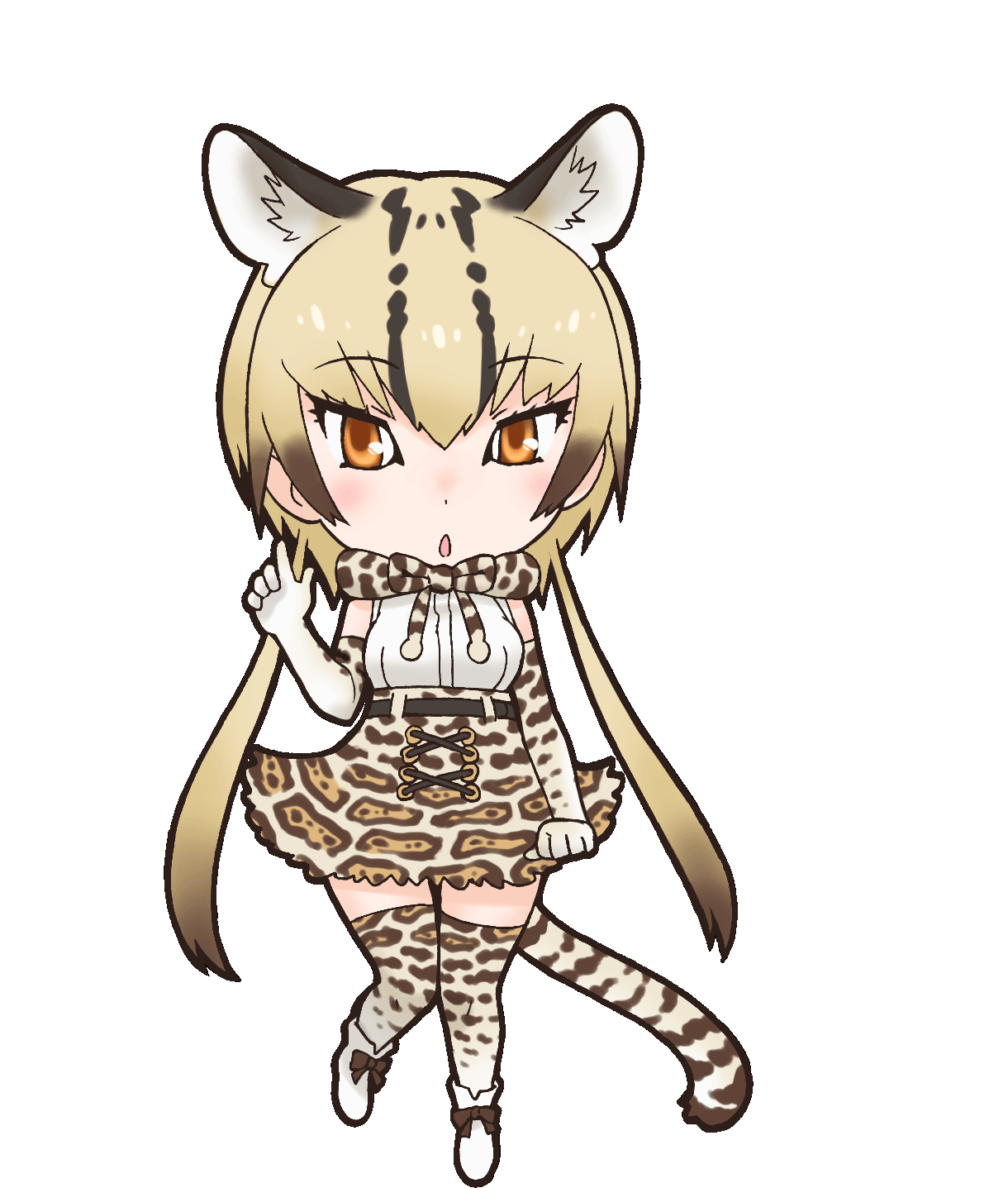 1girl animal_ear_fluff animal_ears belt bow bowtie cat_ears cat_girl cat_tail elbow_gloves extra_ears gloves grey_hair highres kemono_friends long_hair looking_at_viewer ocelot_(kemono_friends) official_art open_mouth red_eyes shirt shoes skirt sleeveless sleeveless_shirt socks solo tail thighhighs transparent_background twintails yoshizaki_mine