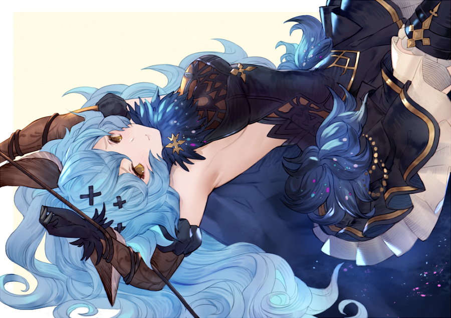 1girl animal_ears armpits backless_dress backless_outfit bare_shoulders blue_hair breasts brown_eyes dress elbow_gloves ferry_(granblue_fantasy) gloves granblue_fantasy layered_dress long_hair looking_at_viewer nido_celisius sideboob smile solo thighhighs wavy_hair whip white_background