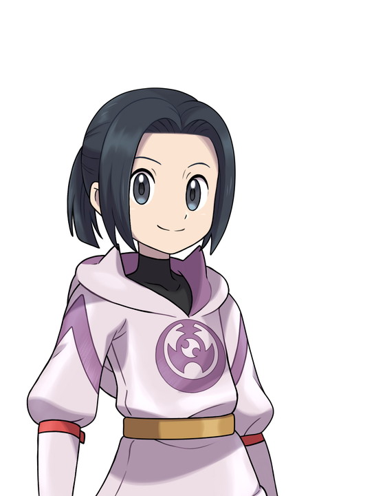 1boy asatsuki_(fgfff) black_hair black_shirt closed_mouth commentary_request grey_eyes jacket looking_at_viewer male_focus pearl_clan_outfit pokemon pokemon_(game) pokemon_legends:_arceus rei_(pokemon) shirt short_hair simple_background smile solo split_mouth turtleneck upper_body white_background