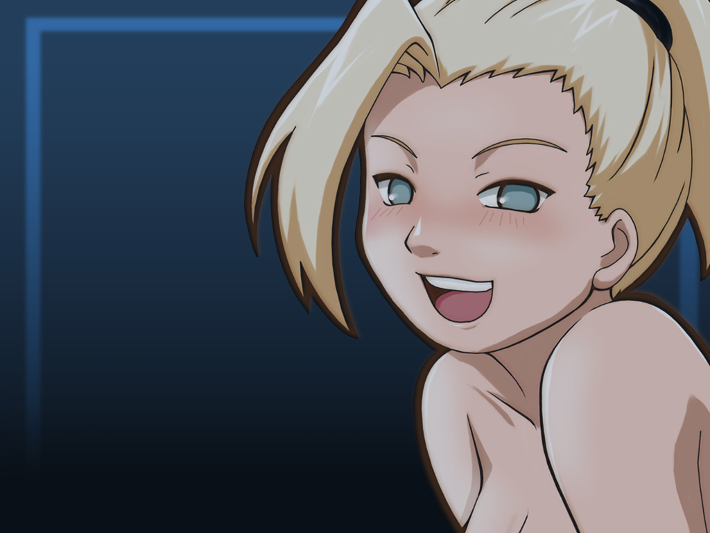 1024x768 :d bare_shoulders blonde_hair blue_eyes blush female gradient gradient_background happy naruto open_mouth oreshika ponytail smile solo topless wallpaper yamanaka_ino