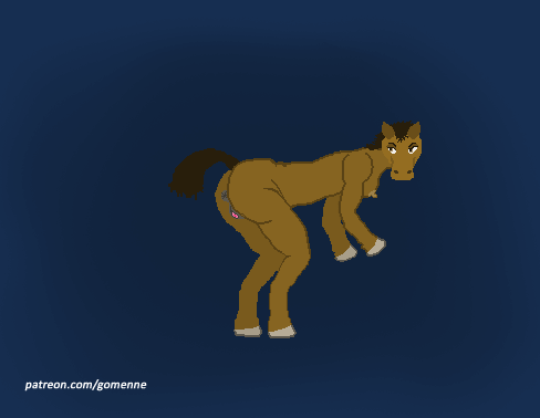 animal_genitalia animal_pussy animated anthro anus big_nose breasts brown_body brown_hair butt clitoral_winking clitoris equid equine equine_genitalia equine_pussy female fur genitals gomenne! hair horseshoe looking_back low_res mammal presenting presenting_anus presenting_pussy pussy raised_tail solo standing tail watermark wide_hips