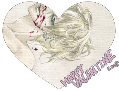 1boy 2008 blonde_hair blood earrings galerians heart jewelry looking_at_viewer lowres nosebleed short_hair simple_background solo valentine white_background