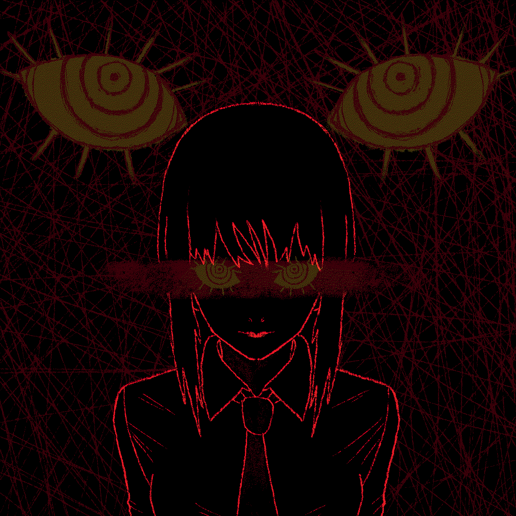 1girl bangs black_background chainsaw_man collared_shirt detached_eyes highres lineart looking_at_viewer makima_(chainsaw_man) medium_hair necktie nickeldoodle ringed_eyes shirt sidelocks simple_background solo yellow_eyes