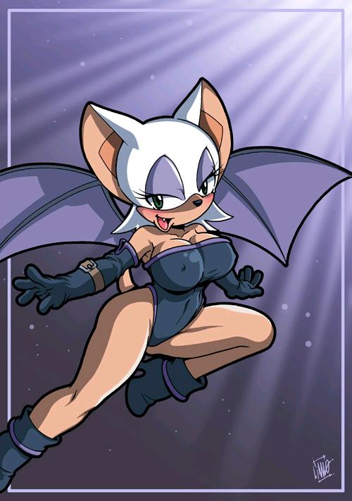 blush breasts cleavage furry rouge_the_bat smile sonic_the_hedgehog wings