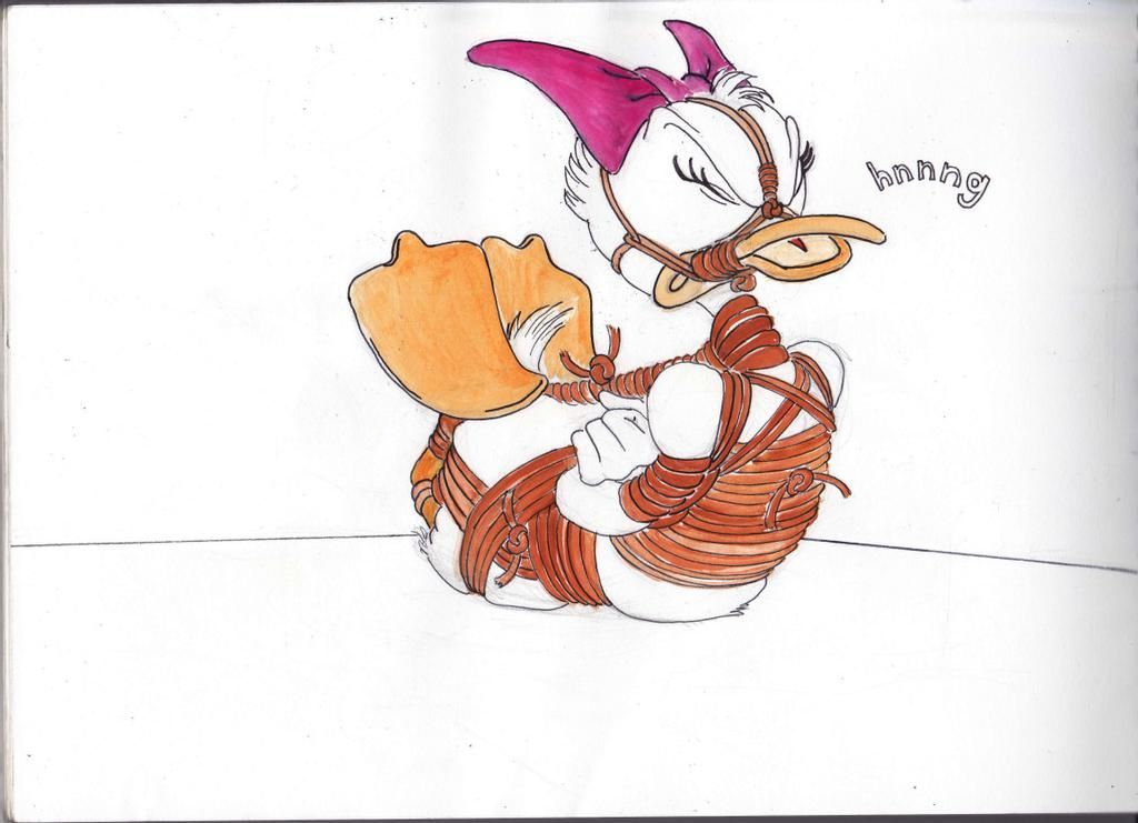 3may5sq1 accessory anatid anseriform anthro avian barefoot bdsm bird bondage bound bound_and_gagged bow_ribbon butt daisy_duck disney duck eyes_closed feathers feet female gag gagged grimace hair_accessory hair_bow hair_ribbon hands_behind_back hogtied membrane_(anatomy) muzzle_(object) muzzled nude pain restraints reverse_prayer ribbons rope rope_around_neck rope_bondage solo strict struggling tail_feathers text uncomfortable uncomfortable_pose webbed_feet white_body white_feathers