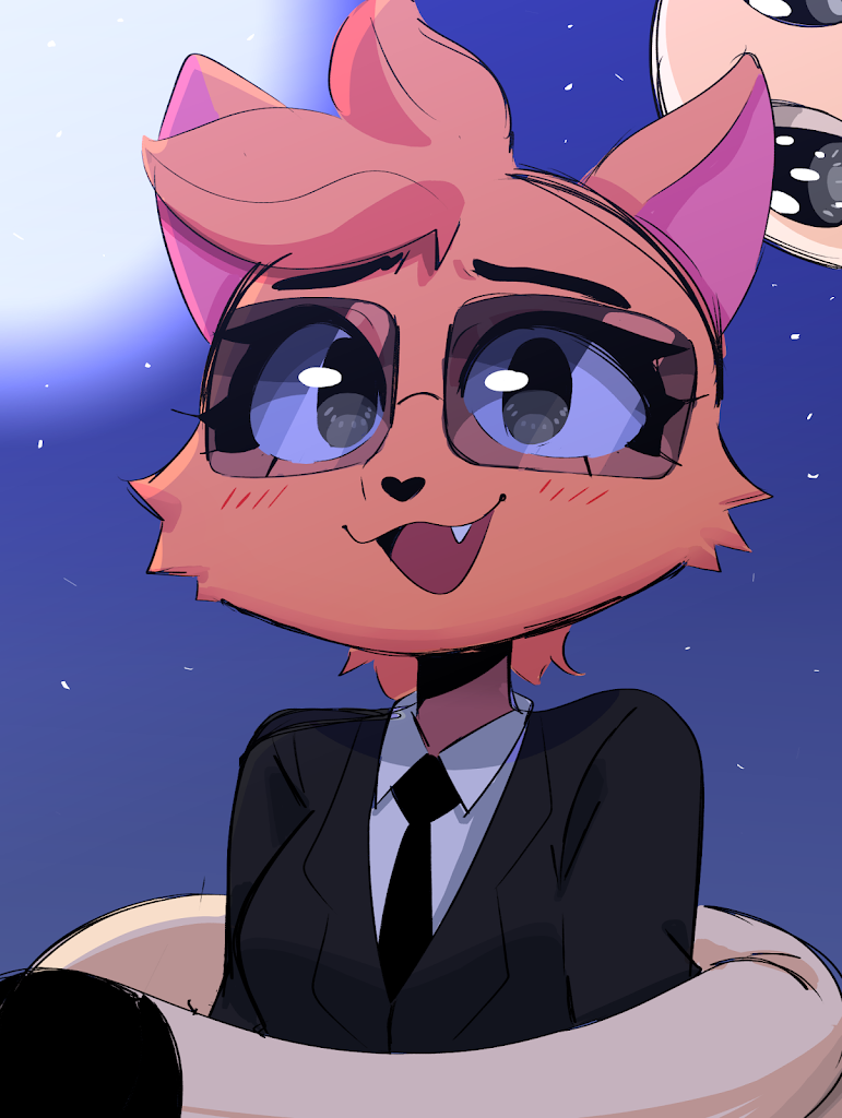 &lt;3 2023 :3 agent_catfox ambiguous_gender anthro black_clothing black_eyes black_necktie black_nose black_suit blush blush_lines borzoi borzoi_(indiana_souf) business_suit canid canine canis cel_shading clothing cute_fangs domestic_cat domestic_dog dress_shirt duo eyewear felid feline felis female fox full_moon fur half-length_portrait heart_nose holding_another hunting_dog hybrid indiana_souf let_me_do_it_for_you long_snout mammal moon mostly_offscreen_character necktie night open_:3 open_mouth open_smile orange_body orange_fur outside portrait restrained shaded shirt sighthound sky smile snout snout_around_waist solo_focus star starry_sky suit suit_jacket sunglasses tan_body tan_fur topwear