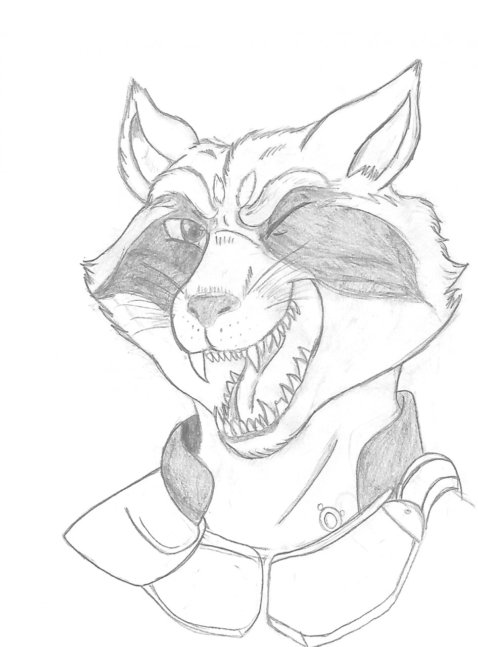 2017 anthro clothed clothing ears_up fangs fur guardians_of_the_galaxy headshot_portrait hi_res looking_at_viewer male mammal marcushunter marvel monochrome one_eye_closed open_mouth portrait procyonid raccoon rocket_raccoon smile smiling_at_viewer solo teeth tongue whiskers wink winking_at_viewer
