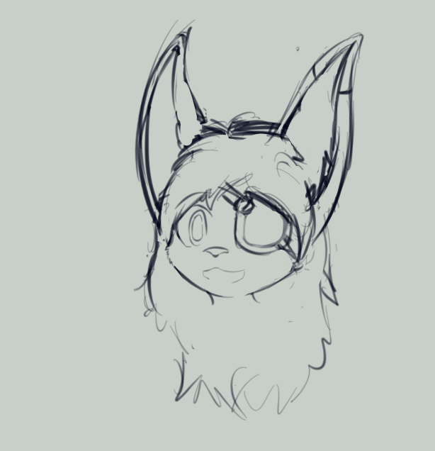 2014 ambiguous_gender bat ears_up eye_patch eyewear grey_background hair headshot_portrait long_ears long_hair looking_at_viewer ludis-luteo mammal monochrome portrait rough_sketch simple_background sketch smile solo terry_(ludis-luteo)