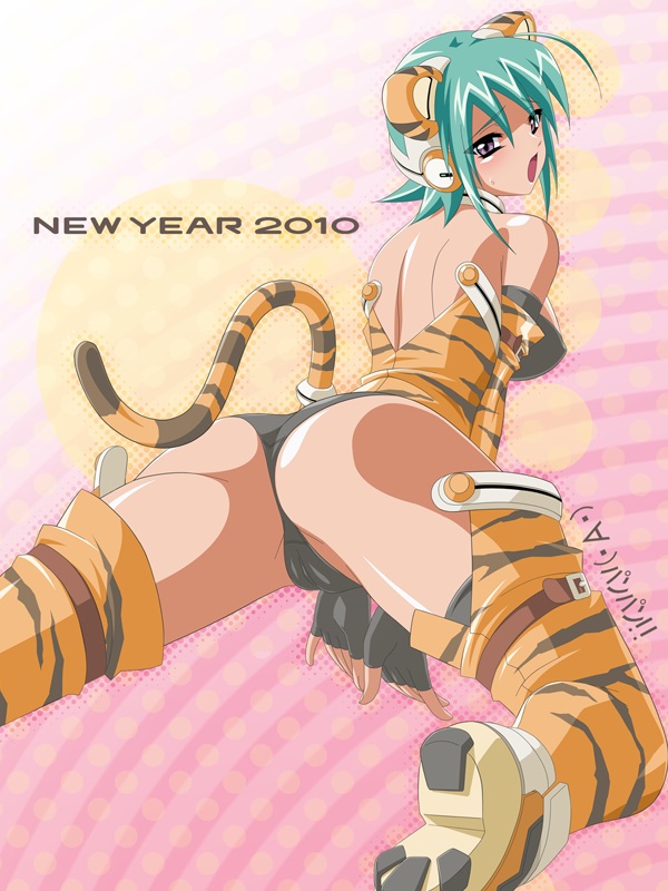 artist_request ass boots breasts cameltoe divergence_eve green_hair kiri_marialate large_breasts legs open_mouth panties thighs tiger underwear