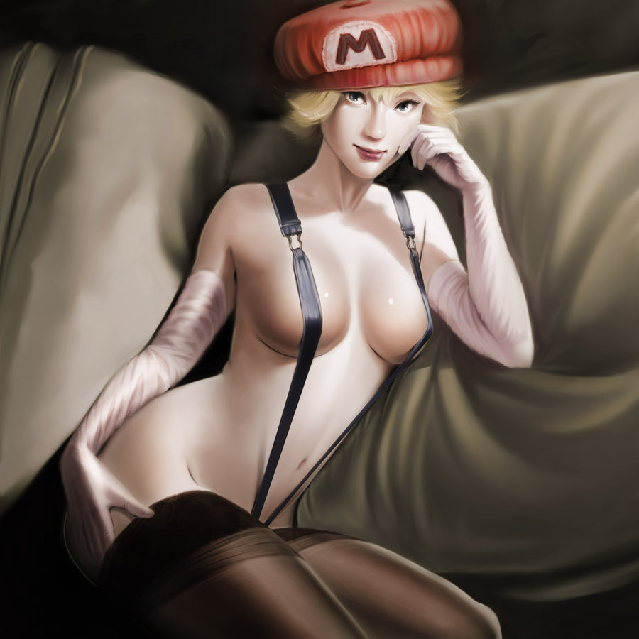 artist_request couch elbow_gloves gloves hat pinup princess_peach sling_bikini straps super_mario suspenders swimsuit thighhighs