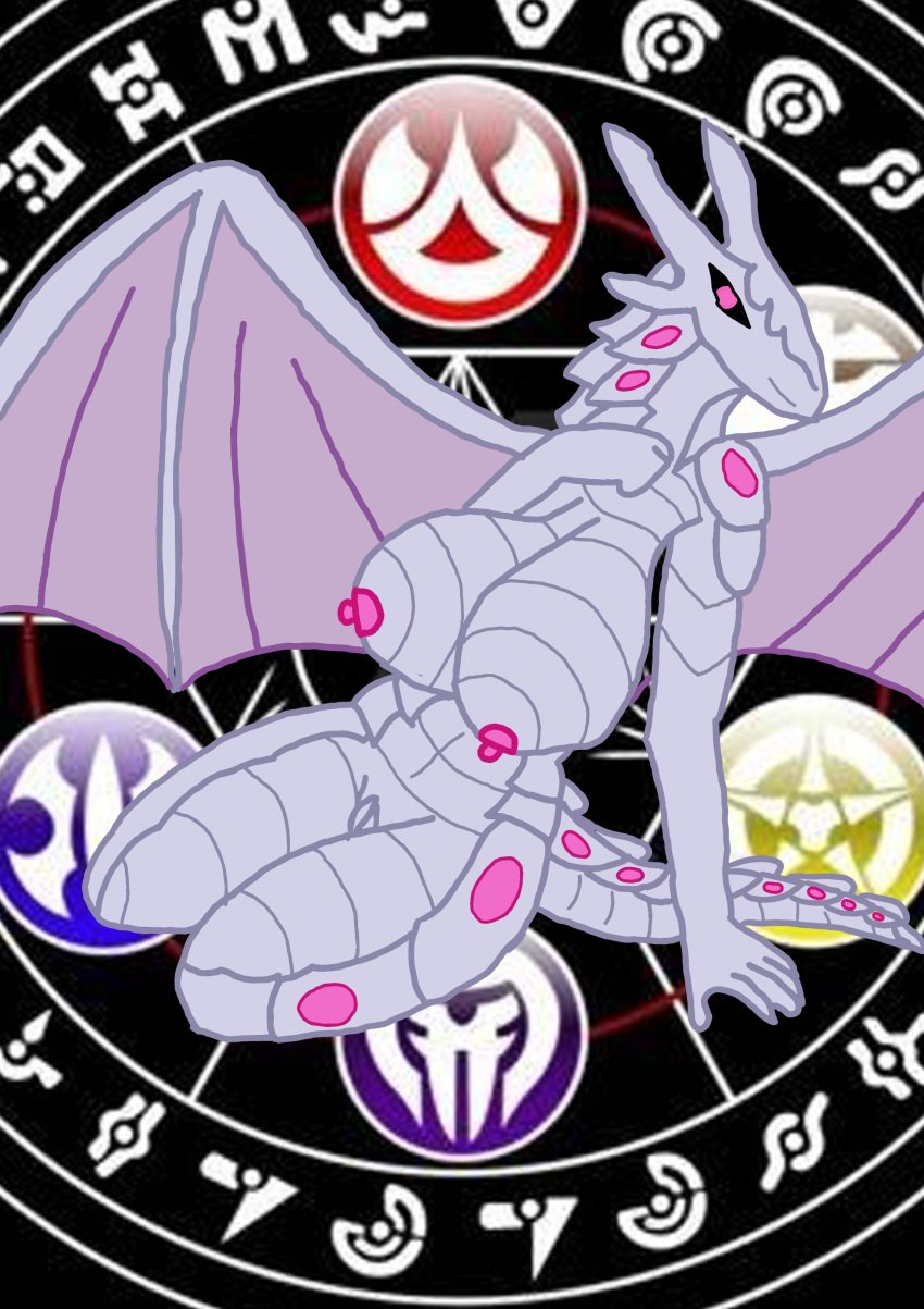 anthro big_breasts breasts dragon female genitals hi_res horn huge_breasts pussy scalie small_nipples solo traditional_media_(artwork) unknown_artist wavern wavern_(bakugan) wings