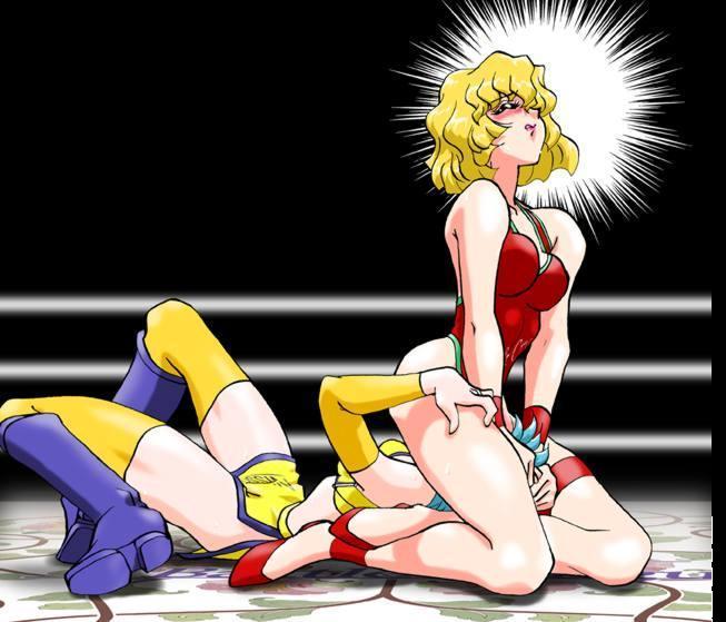 blonde_hair blue_hair multiple_girls non-web_source pinned wrestling yuri