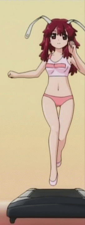 animated animated_gif bangs blush bouncing_breasts bra breasts clenched_hands exercise fight_ippatsu!_juuden-chan!! gif_artifacts gradient gradient_background hair_ornament happy legs light_smile long_hair long_legs looking_at_viewer non-web_source panties pink_panties plug_cryostat ponytail red_eyes red_hair running shoes sidelocks small_breasts smile solo sports_bra thigh_gap treadmill underwear underwear_only white_bra yellow_background