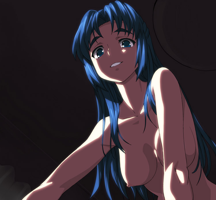 a1 asakura_ryouko blue_eyes blue_hair breasts from_below large_breasts long_hair nude pov solo suzumiya_haruhi_no_shoushitsu suzumiya_haruhi_no_yuuutsu