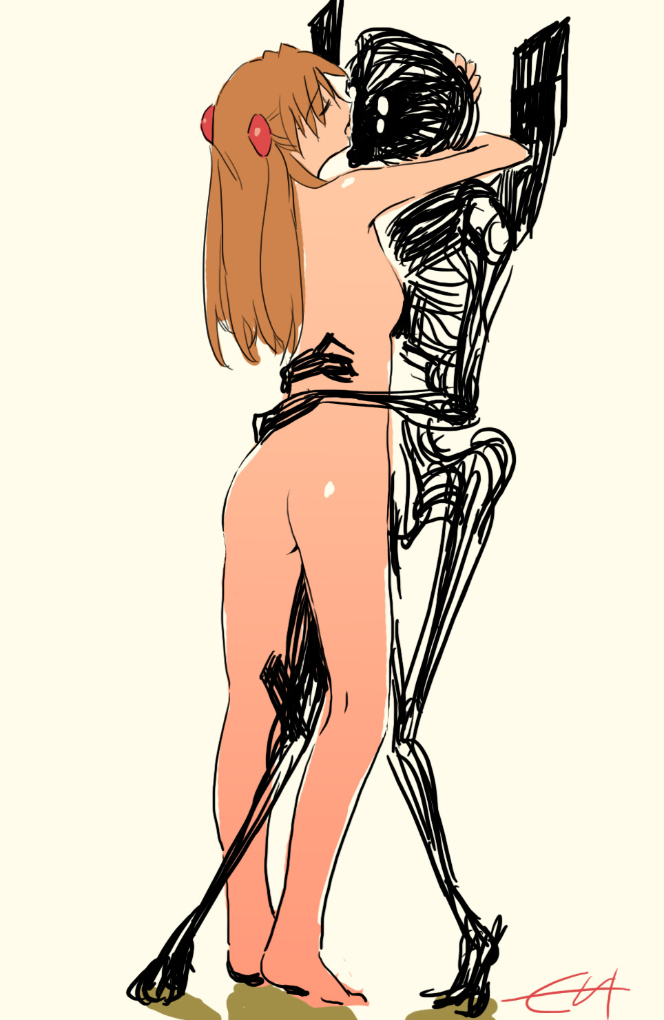 barefoot brown_hair highres legs long_hair neon_genesis_evangelion nude sketch solo souryuu_asuka_langley zasha