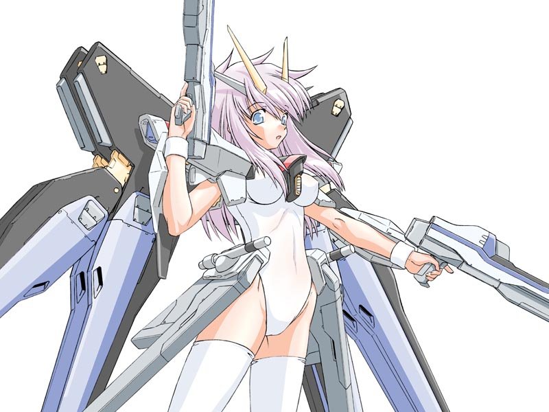 1girl :o bangs beam_rifle blue_eyes breasts covered_navel covered_nipples cowboy_shot dual_wielding energy_gun gun gundam gundam_seed gundam_seed_destiny hair_between_eyes hand_up highleg highleg_leotard hip_bones holding holding_gun holding_weapon legs_apart leotard long_hair mecha_musume medium_breasts open_mouth personification pink_hair shinjou_satomi simple_background solo standing strike_freedom_gundam thighhighs trigger_discipline weapon white_background white_leotard white_thighhighs