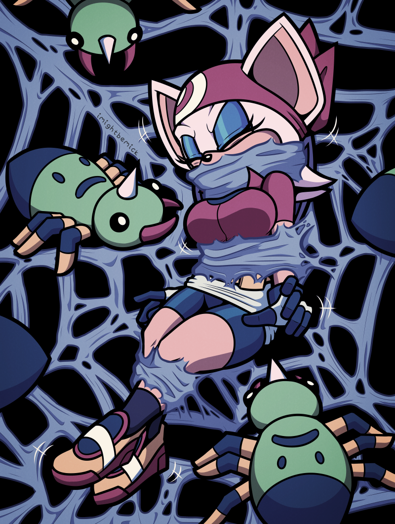 anthro arthropod_webbing bandanna bat bound breasts cosplay eyes_closed female feral gag gagged generation_2_pokemon imightbemick kerchief mammal may_(pokemon) nintendo pokemon pokemon_(species) rouge_the_bat sega solo sonic_the_hedgehog_(series) spider_web spinarak struggling web_bondage web_gag