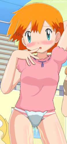 blush dubiouscharms kasumi_(pokemon) omorashi orange_hair peeing pokemon wetting