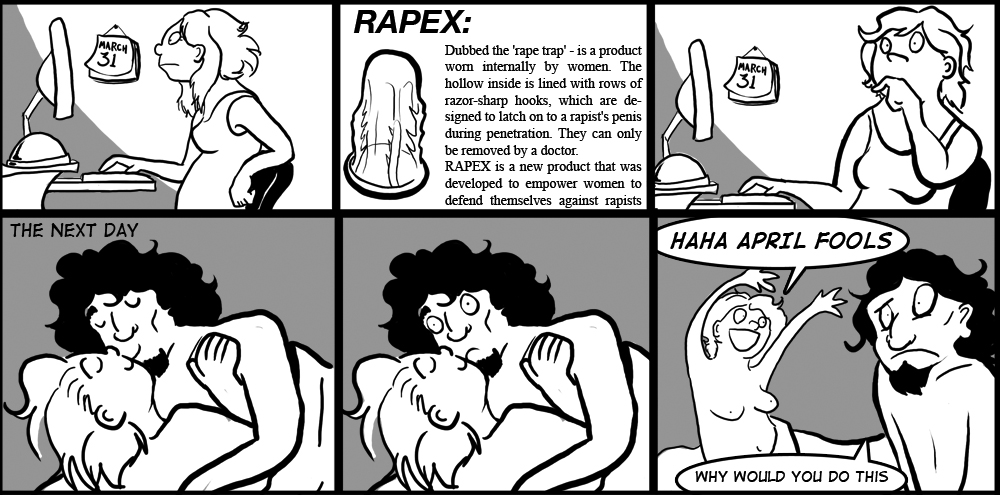 april_fools black_hair breasts comic condom lol prank