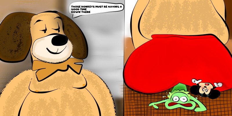 amphibian anthro big_butt bottomwear butt butt_crush canid canine clothing comic crawling crush disney dog_tags experimentalnsfw fartdog fartdogbyendo frog fur fur_markings inner_ear_fluff kermit_the_frog male male/male mammal markings mickey_mouse mouse muppets murid murine overweight overweight_male pants plushie plushophilia pubes red_bottomwear red_clothing red_pants rodent sitting sitting_on_another ssjera ssjplush supersonicjoseph tuft tunnel tunnel_gag webcomic yonron92