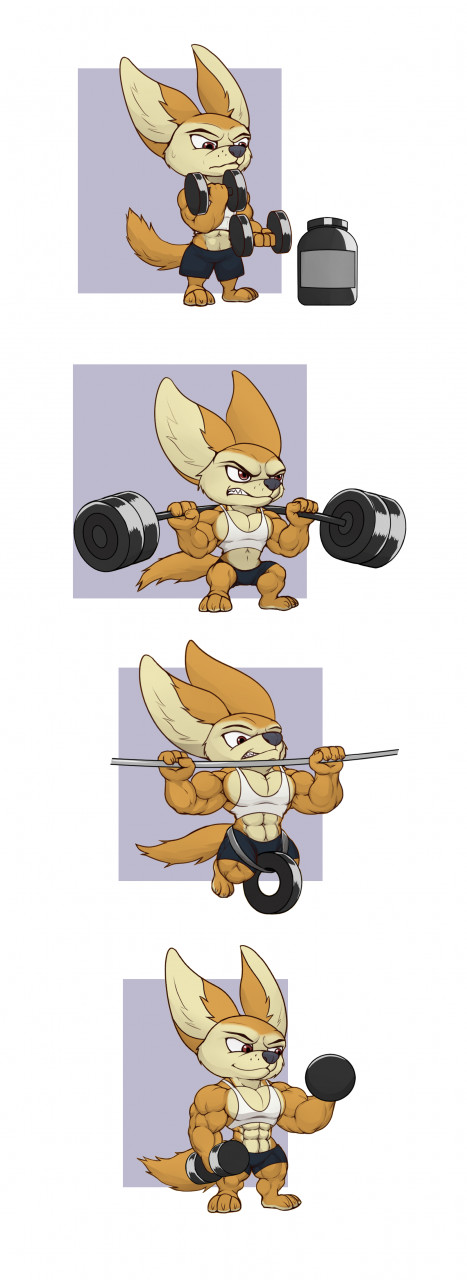 abs anthro biceps canid canine clothing disney exercise fennec finnick fox growth hi_res kheel male mammal muscle_growth muscular muscular_male pecs shirt solo tank_top topwear weightlifting weights workout zootopia