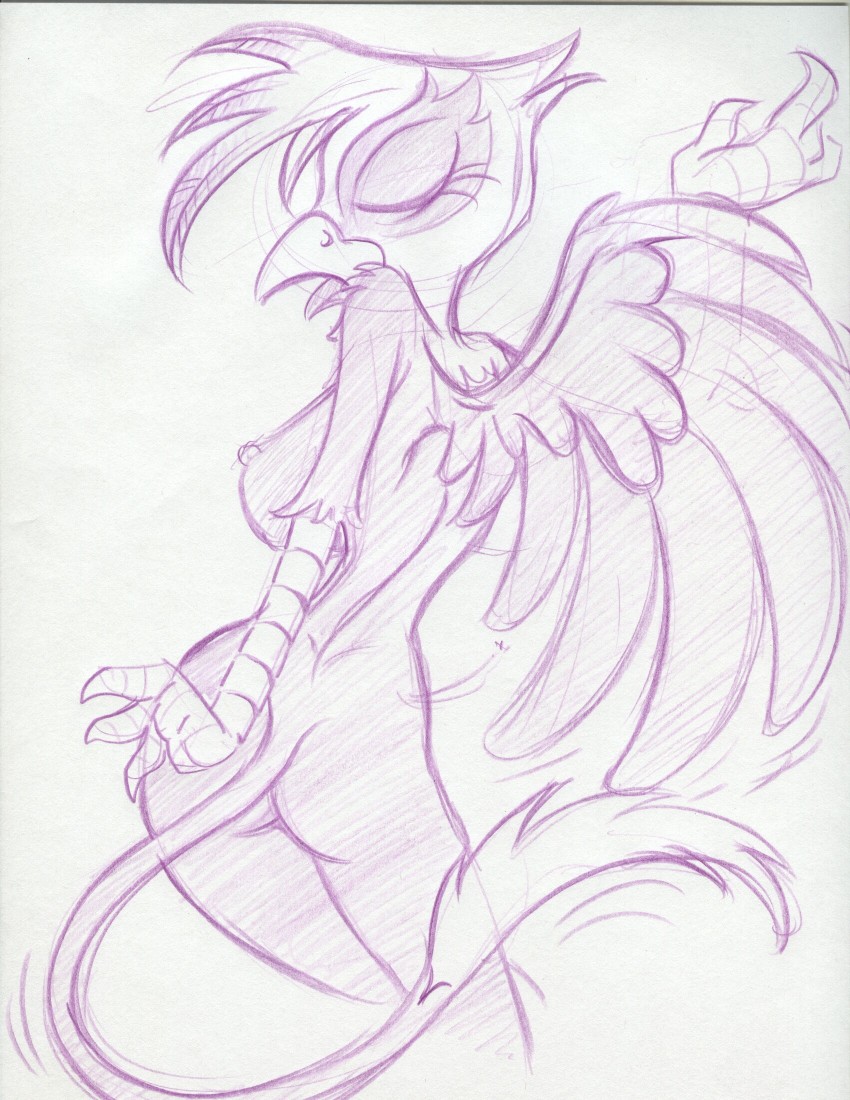 17:22 2012 anthro anthrofied avian beak breasts butt curvaceous curvy_figure eyes_closed feathered_wings feathers female friendship_is_magic gilda_(mlp) gryphon hasbro king-cheetah monochrome my_little_pony mythological_avian mythology nipples open_beak open_mouth purple_and_white shoulder_tuft side_boob sketch solo tail tail_tuft talons tongue tongue_out traditional_media_(artwork) tuft voluptuous wings