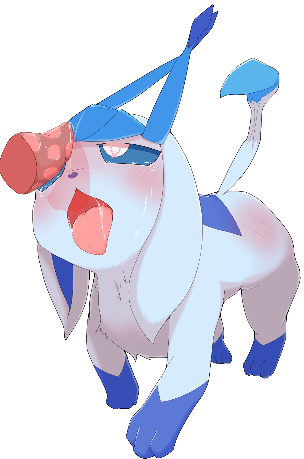 &lt;3 &lt;3_eyes blue_body blue_eyes blush disembodied_penis duo eeveelution female feral generation_4_pokemon genitals glaceon hi_res looking_at_viewer male male/female nintendo open_mouth penis pokemon pokemon_(species) simple_background tongue tongue_out white_background