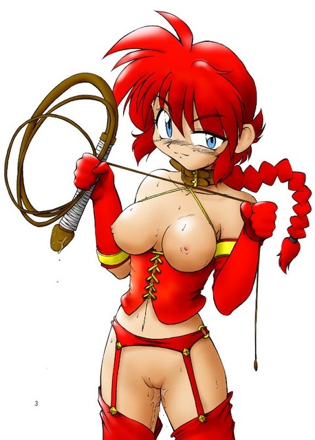 1girl breasts dildo elbow_gloves female genderswap pussy pussy_juice ranma-chan ranma_1/2 red_hair saotome_ranma solo whip