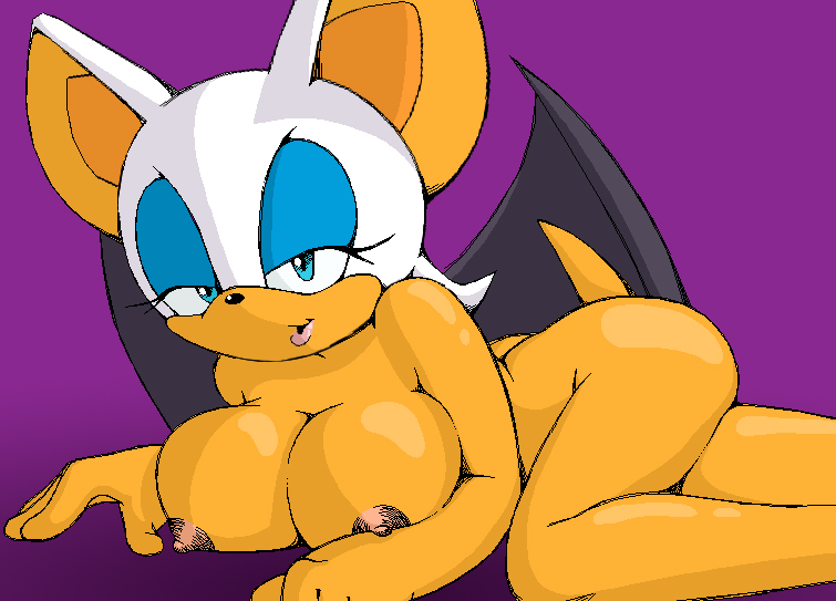animal_ears apostle bat_wings blue_eyes breasts furry large_breasts lipstick looking_at_viewer lying makeup naked naughty_face nipples nude rouge_the_bat sonic_the_hedgehog tail wings