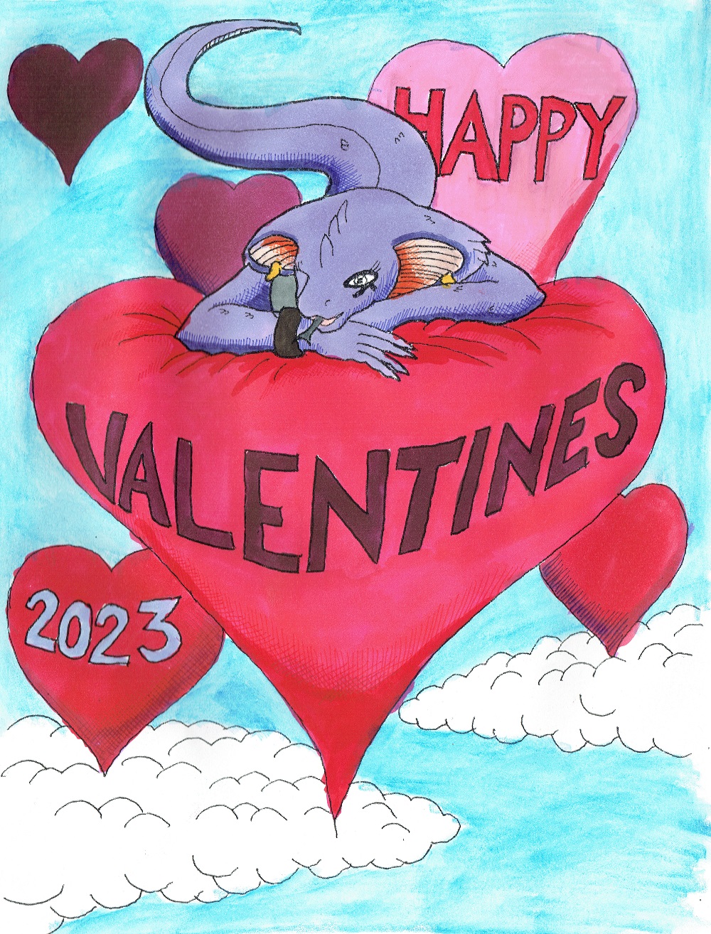 &lt;3 anthro ballons cobra female floating happy hi_res reptile scalie snake solo tasha traditionalart valentines2023 valentinesday