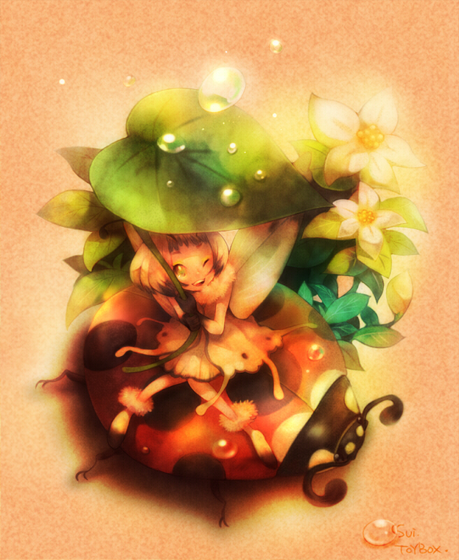 bad_id bad_pixiv_id bug butterfly fantasy flower insect ladybug leaf original solo sui_(petit_comet) water