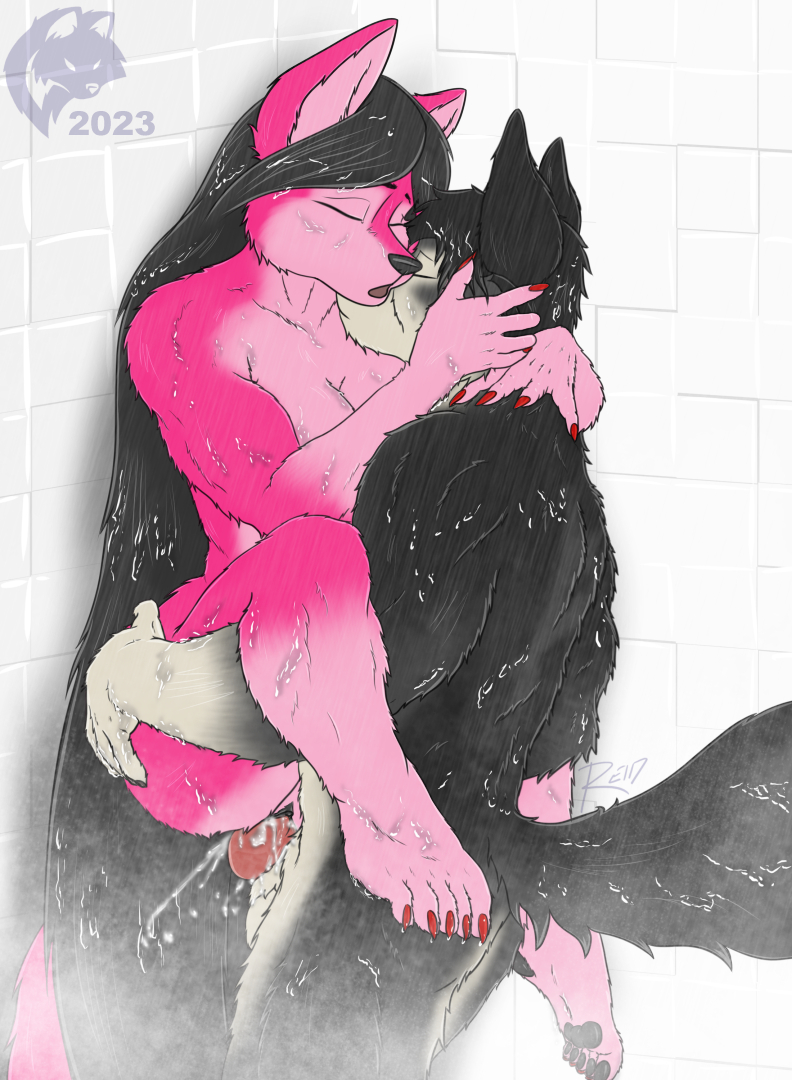 2023 5_fingers 5_toes animal_genitalia animal_penis anthro athletic athletic_anthro athletic_female athletic_male back_muscles balls black_body black_fur black_hair black_nose bodily_fluids breasts butt canid canine canine_genitalia canine_penis canis carrying carrying_another carrying_partner colored_nails cum cum_in_pussy cum_inside cum_on_penis digital_media_(artwork) duo ejaculation eyes_closed feet female fingernails fingers flat_colors fur genital_fluids genitals ghostwolf hair hand_on_butt hand_on_face hand_on_neck humanoid_feet humanoid_hands intimate knot long_hair male male/female mammal multicolored_body multicolored_fur nails nude open_mouth penetration penile penile_penetration penis penis_in_pussy pink_body pink_fur plantigrade pussy red_nails romantic romantic_couple romantic_sex selenica_rae sex shower shower_sex signature stand_and_carry_position standing standing_sex thor_hunter toenails toes two_tone_body two_tone_fur vaginal vaginal_penetration wet wet_body wet_fur wet_hair white_body white_fur wolf