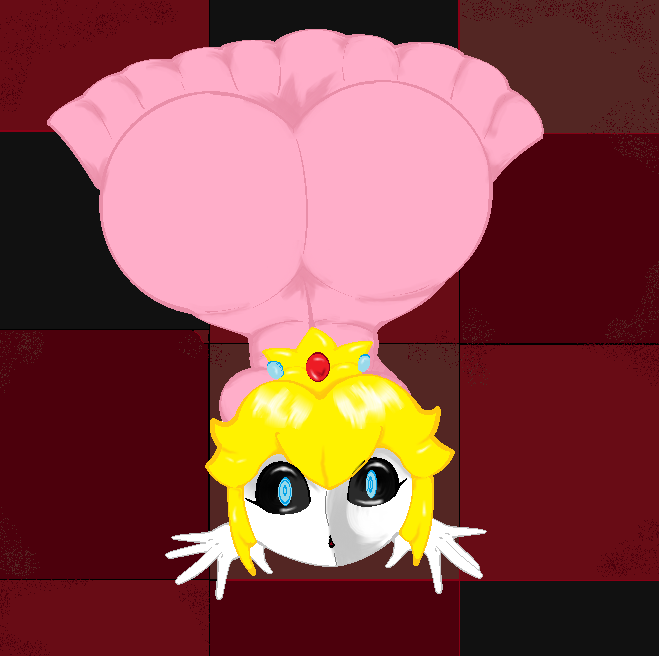 blonde_hair blue_eyes butt clothing female hair human hypnosis lil_scooter56 looking_at_viewer mammal mario_bros mask mind_control nintendo princess_peach shyguy solo