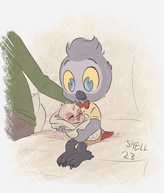 4_toes african_grey afrotropical_parrot ambiguous_gender anthro avian b.o.y.d. baby barefoot beak bird blue_eyes bottomwear bow_tie brown_clothing chick chicken claws clothing disney ducktales ducktales_(2017) facial_markings fan_character feathers feet fluffy fluffy_tail furniture galliform gallus_(genus) green_clothing grey_beak grey_body grey_feathers grey_feet group gyro_gearloose hand_on_back head_markings head_tuft holding_baby holding_character holding_child machine male markings mask_(marking) on_sofa parrot phasianid pink_body pink_skin red_clothing red_tail red_tail_feathers robot scuted_feet scuted_legs scutes shellyochunks short_sleeved_shirt shorts simple_background sitting sitting_on_sofa sofa swaddling tail talons tan_background tan_body tan_clothing tan_feathers tan_tail_feathers toe_claws toes trio true_parrot tuft white_background white_body white_feathers white_tail_feathers yellow_clothing yellow_eyes yellow_sclera young zygodactyl