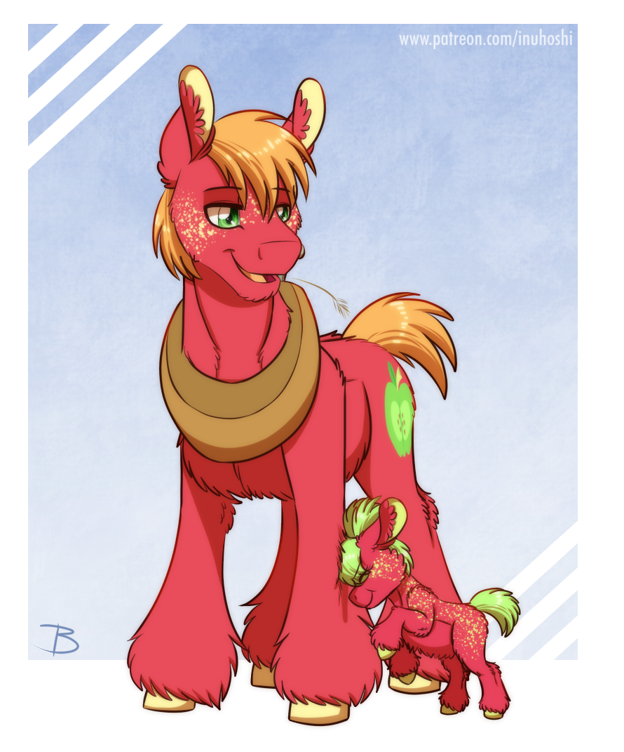 big_macintosh_(mlp) blonde_hair cutie_mark daughter earth_pony equid equine father father_and_child father_and_daughter female freckles friendship_is_magic fur green_eyes hair hasbro horse inuhoshi-to-darkpen male mammal my_little_pony parent parent_and_child pony red_body red_fur yoke
