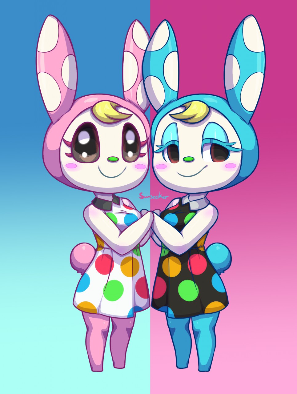 andromorph animal_crossing chrissy_(animal_crossing) female female/female francine_(animal_crossing) hi_res humanoid intersex lagomorph leporid mammal nintendo rabbit