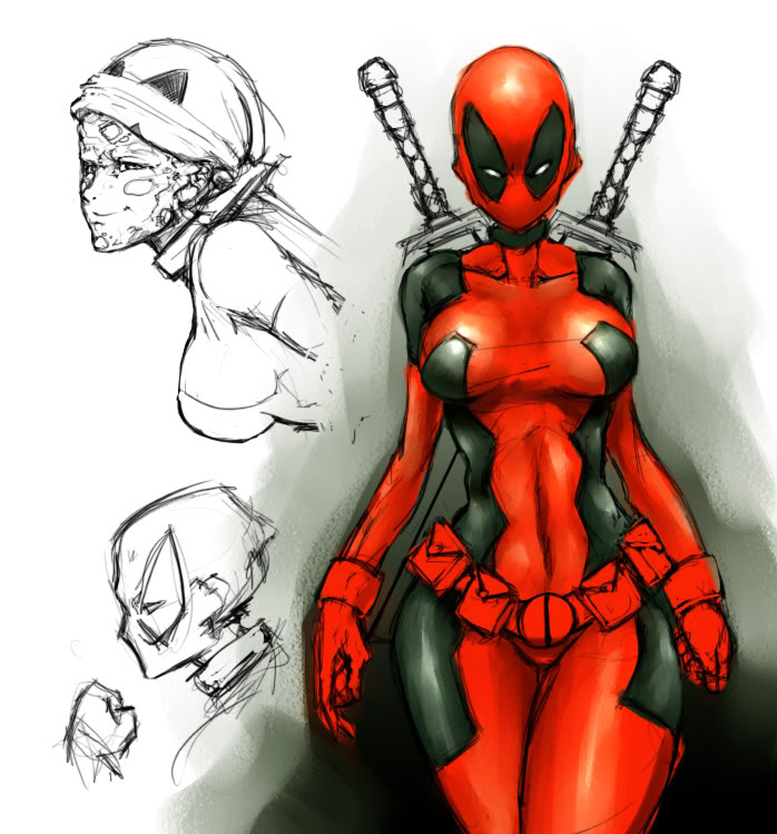 belt breasts deadpool formal genderswap lady_deadpool marvel mask scar suit sword weapon wide_hips